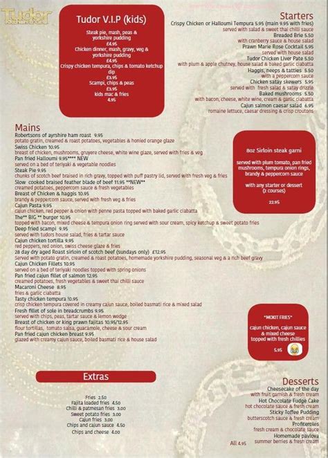 the tudor bistro menu.